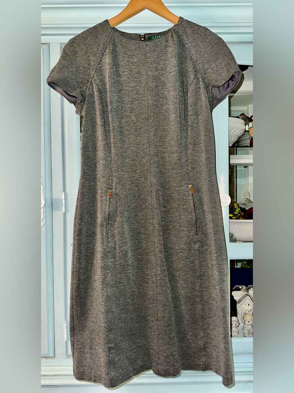 Ralph Lauren Heather Gray Short-Sleeve Midi Ponte Dress